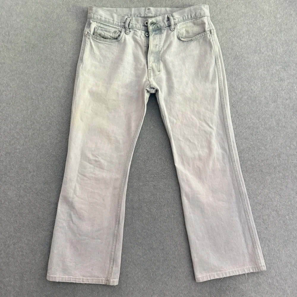 Diesel Ravix Mens 34x30 Light Blue Wash Bootcut Wide Leg Jeans Made in Italy